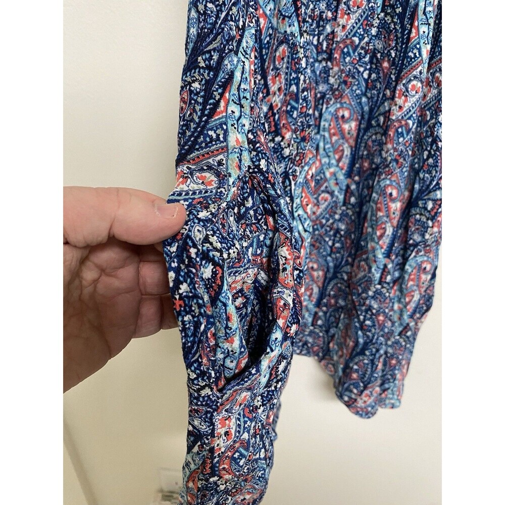 American Eagle Spaghetti Strap Blouse Women's Medium Paisley Blue Boho - Picture 7 of 8
